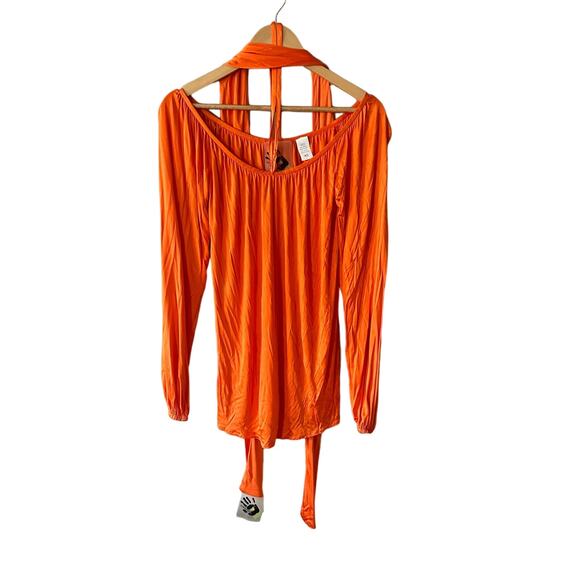 Norma Kamali Everlast Orange Tunic Top with Neck Scarf Size XS - Picture 1 of 7